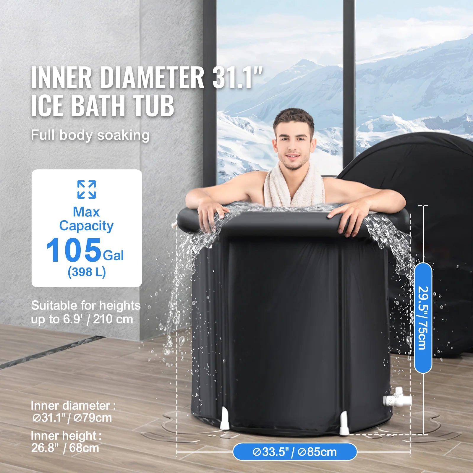 SucceBuy Ice Bath Tub Cold Water Therapy Plunge Tub for Athletes Portable Outdoor Ice Barrel Plunge Pool Inflatable Ice Bathtub